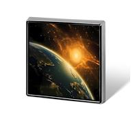 Sunrise View of The Planet Earth from Space Funny Lapel Pins Square Brooch Tie Suit Dress Accessories for Men Women Wedding Birthday