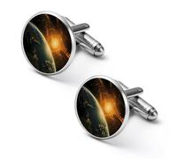 Sunrise View of The Planet Earth from Space Mens Classic Cufflinks Custom Shirt Cuff Links Jewelry Accessories for Business Wedding 0.7" 0.8"