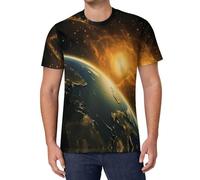 Sunrise View of The Planet Earth from Space Men's T-Shirts Classic Short Sleeve Crew Neck Tee Summer Casual Tops Graphic S
