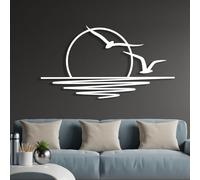 Sunrise wall art, Sea Sun and Seagulls Mmetal Wall Decor, Wall Hangings, Patio Decor, Home Decoration, Bird art,Above Bed Decor,Sunset Decor,Sun Wall Decor, Bird Wall Art (29.9x43.1inches,white)