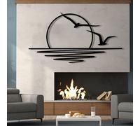 Sunrise wall art, Sea Sun and Seagulls Mmetal Wall Decor, Wall Hangings, Patio Decor, Home Decoration, Bird art,Above Bed Decor,Sunset Decor,Sun Wall Decor, Bird Wall Art (59.1x85.0inches,black)