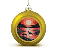 Sunrise with Flamingos Christmas Ball Ornaments - Shatterproof Plastic Vintage Rustic Xmas Tree Decorations Pendant for Family Holiday Wedding Party Xmas Hanging Decoration