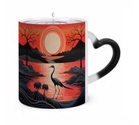 Sunrise with Flamingos Color Changing Mug Heat Changing Coffee Mugs Funny Magic Cup Heat Sensitive Travel Mug Novelty Coffee Cups Personalized Customized Gift Idea for Men & Women 11 Oz