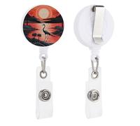 Sunrise with Flamingos Retractable Badge Reel - Personalized ID Name Badge Holder with Lanyard Cute Badges Reel Holder Round Nurse Doctor Name Tag Badges Clip for Work