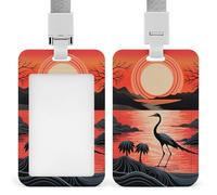 Sunrise with Flamingos Retractable ID Badge Holder with Lanyard - Vertical Badge Reel,Keychain Clip,Name Tag Id Card Holder Protector for Nurse Officer Teacher Security Staff Women Men