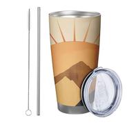 sunrise with lid and straw landscape mountain modern design bohemian abstract art light yellow powder coating hot cold spill free footless double wall