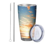 sunrise with lid and straw natural landscape bird sea ocean cloud sky beautiful spring blue orange metal stainless hot cold no spill desk