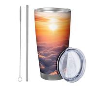 Sunrise with lid and straw tumbler Cloud Sky Sun Beautiful Nature Aesthetic Artistic Scenery orange gray Stainless Metal Hot And Cold No Spill Office Outdoor Club Dorm Coffee drinking cup 20 Ounce