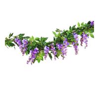 Sunrisee 2 Pcs Artificial Flowers 6.6ft Silk Wisteria Ivy Vine Hanging Flower Greenery Garland for Wedding Party Home Garden Wall Decoration, Purple