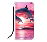 Sunrive Case compatible with BlackBerry KEYone, PU Leather Phone Holster Case Card Slot Flip Wallet Stand Function gel magnetic Protective Skin Cover (Q dolphin)