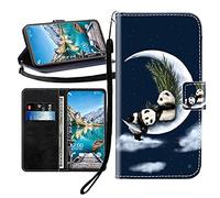 Sunrive Case compatible with Blackview Fort 2, PU Leather Phone Holster Case Card Slot Flip Wallet Stand Function gel magnetic Protective Skin Cover (Moon panda B1)