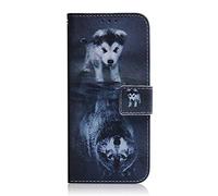 Sunrive Case compatible with Blackview Oscal Flat 1C, PU Leather Phone Holster Case Card Slot Flip Wallet Stand Function gel magnetic Protective Skin Cover (Wolf and dog)