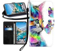 Sunrive Case compatible with Doogee Blade20 Max, PU Leather Phone Holster Case Card Slot Flip Wallet Stand Function gel magnetic Protective Skin Cover (Butterfly cat B1)