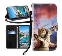 Sunrive Case compatible with Doogee Blade20 Max, PU Leather Phone Holster Case Card Slot Flip Wallet Stand Function gel magnetic Protective Skin Cover (Couple cat B1)