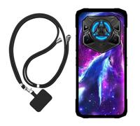 Sunrive Case compatible with Doogee Blade20 Pro, Ultra Slim matte Soft Premium TPU Back Rubber Bumper Protector Patterns Cover(Wolf,Moon,Stars)+1 x Phone Lanyard