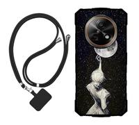 Sunrive Case compatible with Doogee Fire 7, Ultra Slim matte Soft Premium TPU Back Rubber Bumper Protector Patterns Cover(Back Shadow,Moon,Stars)+1 x Phone Lanyard