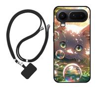 Sunrive Case compatible with Honor Magic8 Pro Air, Ultra Slim matte Soft Premium TPU Back Rubber Bumper Protector Patterns Cover(Bubble Cat)+1 x Phone Lanyard