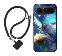 Sunrive Case compatible with Honor Magic8 Pro Air, Ultra Slim matte Soft Premium TPU Back Rubber Bumper Protector Patterns Cover(Butterfly,flower)+1 x Phone Lanyard