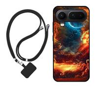 Sunrive Case compatible with Honor Magic8 Pro Air, Ultra Slim matte Soft Premium TPU Back Rubber Bumper Protector Patterns Cover(Clouds,Moon,Sky)+1 x Phone Lanyard