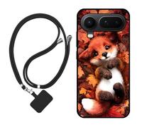Sunrive Case compatible with Honor Magic8 Pro Air, Ultra Slim matte Soft Premium TPU Back Rubber Bumper Protector Patterns Cover(Maple Leaf Fox)+1 x Phone Lanyard
