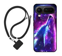 Sunrive Case compatible with Honor Magic8 Pro Air, Ultra Slim matte Soft Premium TPU Back Rubber Bumper Protector Patterns Cover(Wolf,Moon,Stars)+1 x Phone Lanyard