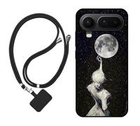 Sunrive Case compatible with Honor Magic8 Pro Air, Ultra Slim matte Soft Premium TPU Back Rubber Bumper Protector Patterns Cover(Back Shadow,Moon,Stars)+1 x Phone Lanyard