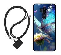 Sunrive Case compatible with LG G7 ThinQ, Ultra Slim matte Soft Premium TPU Silicone Back Rubber Bumper Protector Patterns Cover(Butterfly,flower)+1 x Phone Lanyard