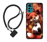Sunrive Case compatible with Motorola Moto G22, Ultra Slim matte Soft Premium TPU Back Rubber Bumper Protector Patterns Cover(Maple Leaf Fox)+1 x Phone Lanyard