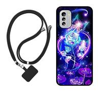 Sunrive Case compatible with Nokia G60 5G, Ultra Slim matte Soft Premium TPU Silicone Back Rubber Bumper Protector Patterns Cover(Roses,Butterfly,flower)+1 x Phone Lanyard