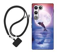 Sunrive Case compatible with Nubia RedMagic 11 Air, Ultra Slim matte Soft Premium TPU Back Rubber Bumper Protector Patterns Cover(Moon,Dolphins,Sea)+1 x Phone Lanyard