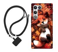 Sunrive Case compatible with Nubia RedMagic 11 Air, Ultra Slim matte Soft Premium TPU Back Rubber Bumper Protector Patterns Cover(Maple Leaf Fox)+1 x Phone Lanyard