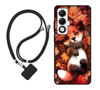 Sunrive Case compatible with Oppo A5I PRO 5G, Ultra Slim matte Soft Premium TPU Back Rubber Bumper Protector Patterns Cover(Maple Leaf Fox)+1 x Phone Lanyard