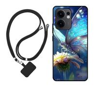 Sunrive Case compatible with Oppo Reno13 FS 5G/4G, Ultra Slim matte Soft Premium TPU Back Rubber Bumper Protector Patterns Cover(Butterfly,flower)+1 x Phone Lanyard