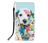 Sunrive Case compatible with TCL 30 SE/TCL 305, PU Leather Phone Holster Case Card Slot Flip Wallet Stand Function gel magnetic Protective Skin Cover (Q Dog 2)