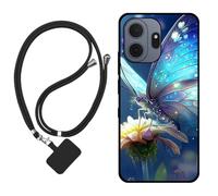 Sunrive Case compatible with TCL NXTpaper 70 Pro, Ultra Slim matte Soft Premium TPU Back Rubber Bumper Protector Patterns Cover(Butterfly,flower)+1 x Phone Lanyard