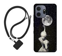 Sunrive Case compatible with TCL NXTpaper 70 Pro, Ultra Slim matte Soft Premium TPU Back Rubber Bumper Protector Patterns Cover(Back Shadow,Moon,Stars)+1 x Phone Lanyard