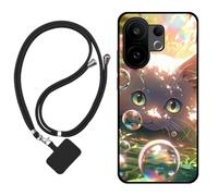 Sunrive Case compatible with Vivo S30, Ultra Slim matte Soft Premium TPU Back Rubber Bumper Protector Patterns Cover(Bubble Cat)+1 x Phone Lanyard