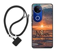 Sunrive Case compatible with Vivo T4R, Ultra Slim matte Soft Premium TPU Back Rubber Bumper Protector Patterns Cover(The sea,sun,seagulls)+1 x Phone Lanyard