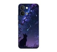 Sunrive Case compatible with Vivo T5/Y31D/Y6M, Ultra Slim Transparent Soft Premium TPU Silicone Back Rubber Bumper Protector Patterns Cover(Stargazing Cat)
