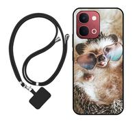 Sunrive Case compatible with Vivo T5x, Ultra Slim matte Soft Premium TPU Back Rubber Bumper Protector Patterns Cover(hedgehog)+1 x Phone Lanyard