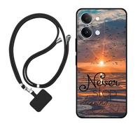 Sunrive Case compatible with Vivo Y11E, Ultra Slim matte Soft Premium TPU Back Rubber Bumper Protector Patterns Cover(The sea,sun,seagulls)+1 x Phone Lanyard