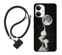 Sunrive Case compatible with Vivo Y21 5G, Ultra Slim matte Soft Premium TPU Back Rubber Bumper Protector Patterns Cover(Back Shadow,Moon,Stars)+1 x Phone Lanyard