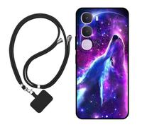 Sunrive Case compatible with Vivo Y31S 2026, Ultra Slim matte Soft Premium TPU Back Rubber Bumper Protector Patterns Cover(Wolf,Moon,Stars)+1 x Phone Lanyard