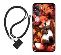 Sunrive Case compatible with Vivo Y31S 2026, Ultra Slim matte Soft Premium TPU Back Rubber Bumper Protector Patterns Cover(Maple Leaf Fox)+1 x Phone Lanyard