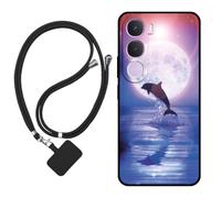 Sunrive Case compatible with Vivo Y31S 2026, Ultra Slim matte Soft Premium TPU Back Rubber Bumper Protector Patterns Cover(Moon,Dolphins,Sea)+1 x Phone Lanyard