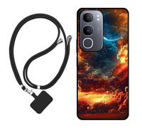 Sunrive Case compatible with Vivo Y50e, Ultra Slim matte Soft Premium TPU Back Rubber Bumper Protector Patterns Cover(Clouds,Moon,Sky)+1 x Phone Lanyard