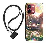 Sunrive Case compatible with Vivo Y51 Pro 5G, Ultra Slim matte Soft Premium TPU Back Rubber Bumper Protector Patterns Cover(Bubble Cat)+1 x Phone Lanyard