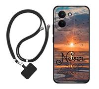 Sunrive Case compatible with Vivo Y600 Turbo, Ultra Slim matte Soft Premium TPU Back Rubber Bumper Protector Patterns Cover(The sea,sun,seagulls)+1 x Phone Lanyard