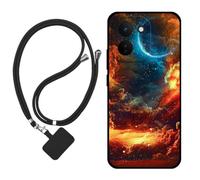Sunrive Case compatible with Vivo Y600 Turbo, Ultra Slim matte Soft Premium TPU Back Rubber Bumper Protector Patterns Cover(Clouds,Moon,Sky)+1 x Phone Lanyard