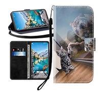 Sunrive Case compatible with ZTE Axon 70/Nubia V70/Blade V70, PU Leather Phone Holster Case Card Slot Flip Wallet Stand Function gel magnetic Protective Skin Cover (Tiger cat B1)